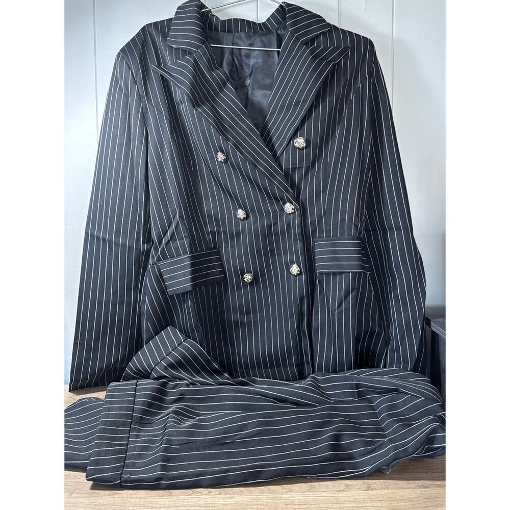 Pinstripe blazer And Pants Set black-and-white Size XL New XX